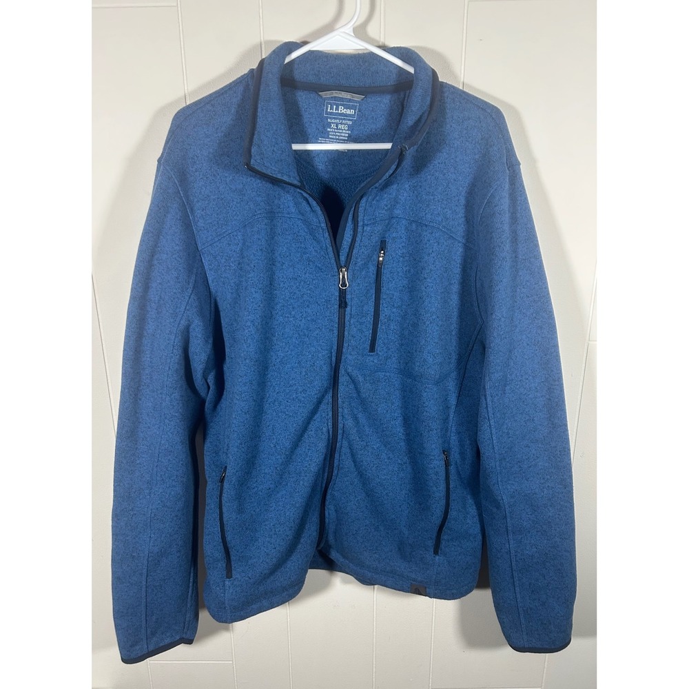 LL Bean Mens Sweater Fleece Full Zip Jacket Blue XL Reg 291673 Heathered